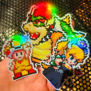 Bowsette Mario Pixel Art Holographic Sticker #1