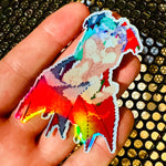 Load image into Gallery viewer, Morrigan &amp; Lilith Darkstalkers Holographic Pixel Vixen Sticker #11 - Pixel X
